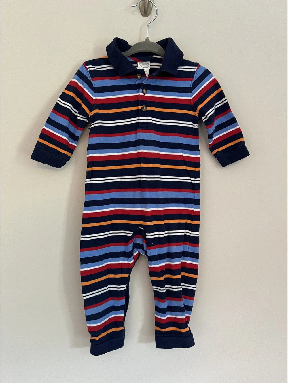Vintage Boys Starting Out Navy Stripe Long Sleeve Jumpsuit